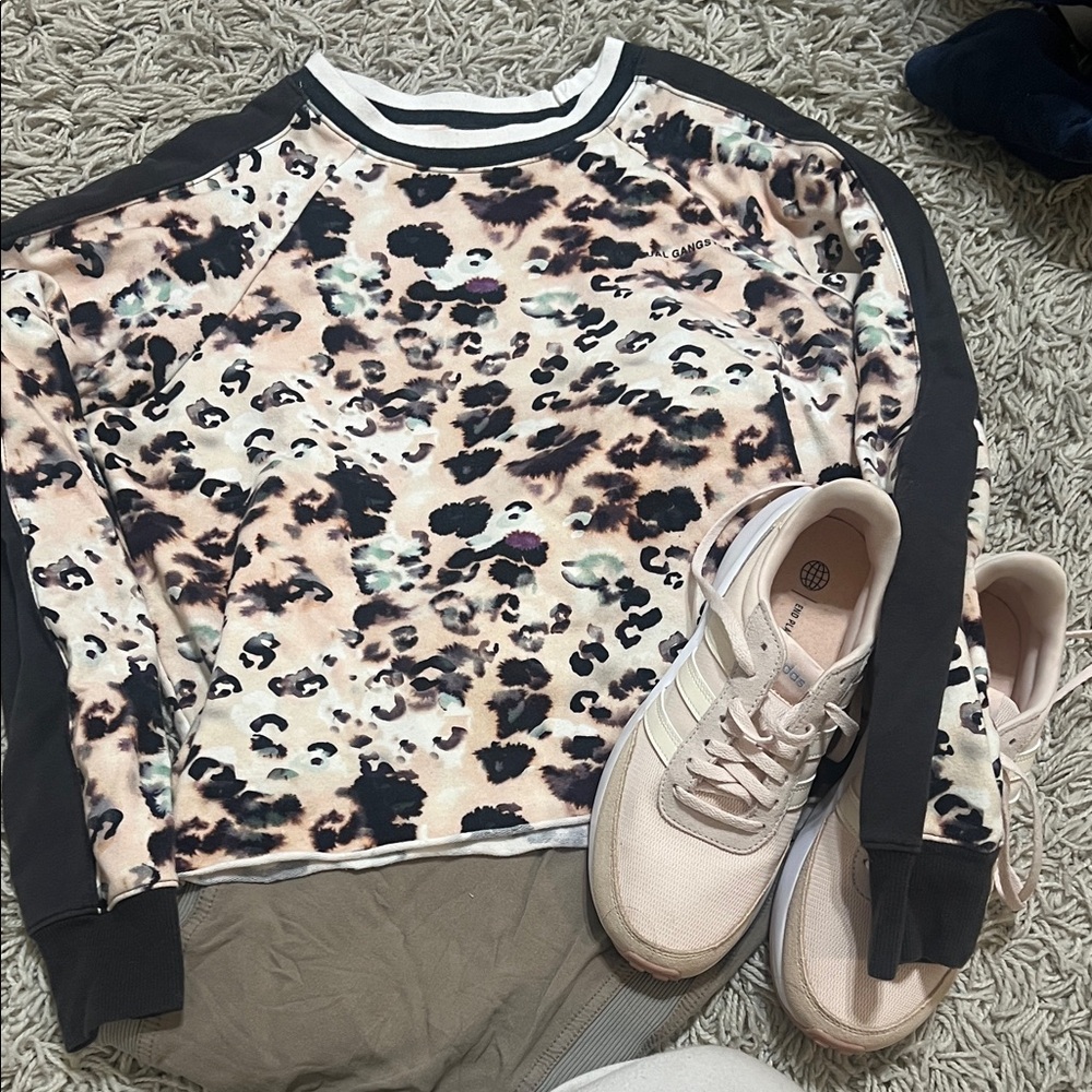 Spiritual Gangster Leopard Print Sweatshirt - Black and Cream